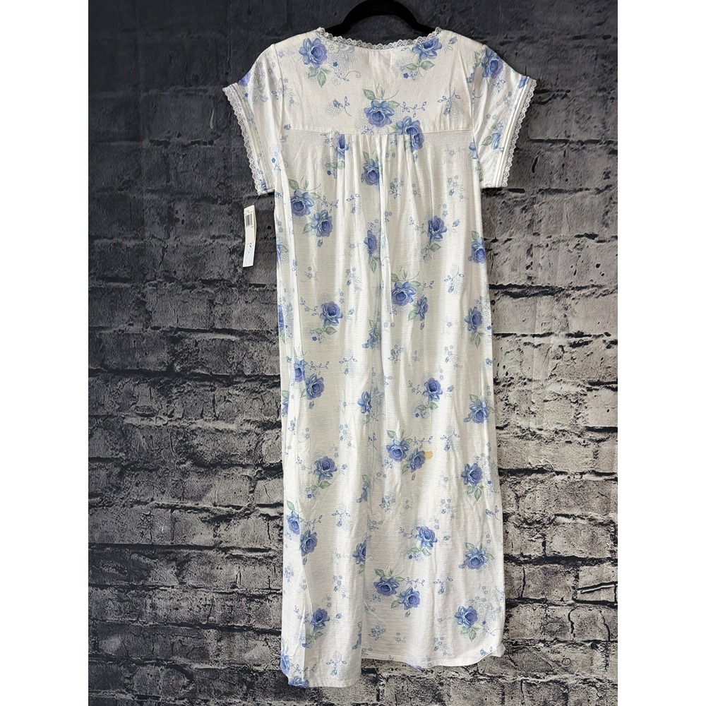 Vintage Aria Petite‎ Nightgown PS White Blue Floral Cotton Lace 90s - Picture 4 of 14